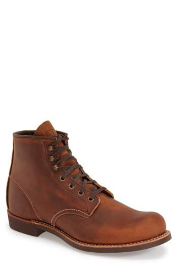 Lace-up men's casual shoes in Copper Rough & Tough leather, featuring a rounded toe, sturdy construction, and contrasting laces with a brown rubber sole.