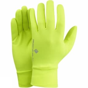 Bright yellow Ronhill Classic gloves in size large, made from a stretchy, lightweight material with a snug fit and a logo printed on the wrist area.