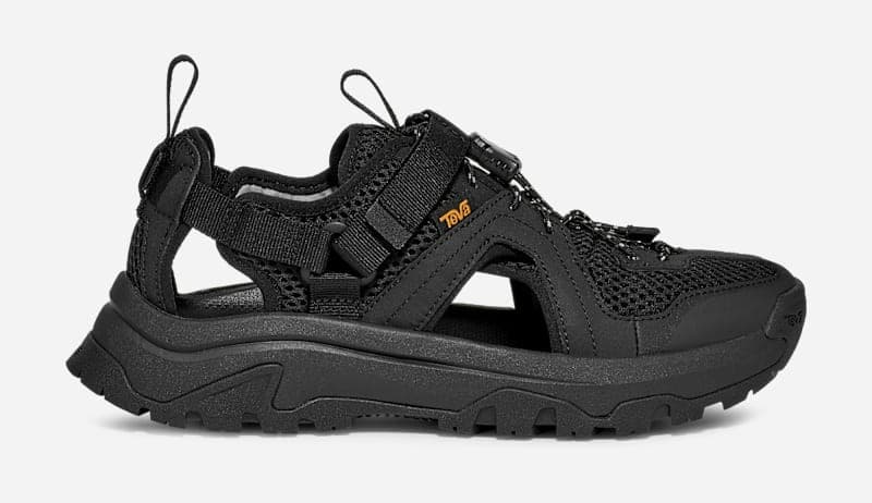 Black TEVA Women's Hurricane XLT3 Closed-Toe Sandal, size 5, features a durable mesh upper, adjustable straps, and a rugged sole for outdoor comfort and stability.