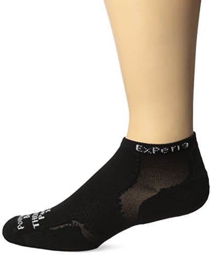 Solid black micro mini crew socks with cushioned support, featuring "Experia" branding, designed for unisex wear, suitable for sizes 10-11.