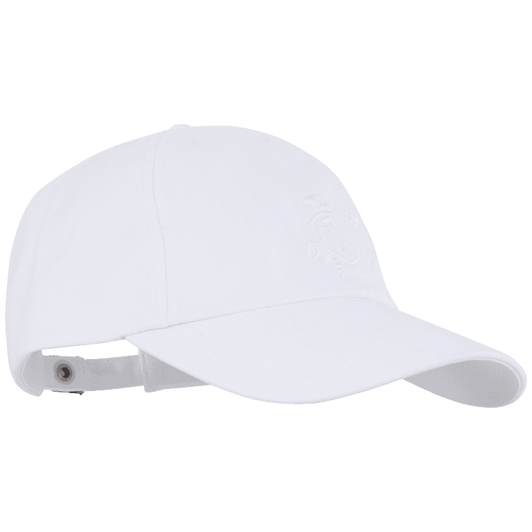 White kids' cap by Vilebrequin, featuring a solid design, adjustable strap, and subtle embroidered logo on the front, made from lightweight material.
