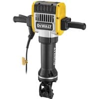 Yellow and black DeWalt SDS-Max pavement breaker with dual handles and corded power connection.