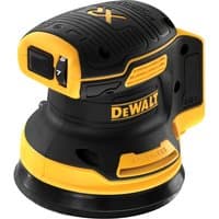 Black and yellow DeWalt 18V XR brushless random orbital sander with ergonomic grip and dust-sealed switch.