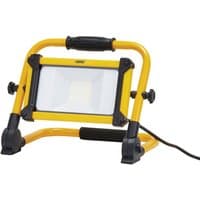 Yellow Draper folding site light with black accents, 50W SMD LED, 5500 lumens, sturdy handle, and adjustable stand.