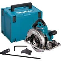 Makita 40Vmax XGT circular saw with 190mm blade, teal and black design, includes blue MakPac carrying case.