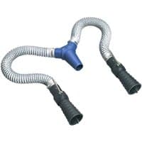 Sealey exhaust adaptor for twin pipes, featuring flexible silver hoses, blue Y-connector, and black rubber ends.