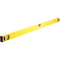 Yellow Stanley 120cm box level with three bubble vials and black end caps.
