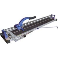 Vitrex 630mm manual tile cutter with blue handle, dual rails, and black cutting base.