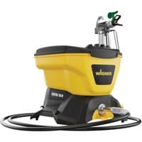 Yellow Wagner Control 150m Airless Sprayer with black base, hose, and metal spray gun attachment.