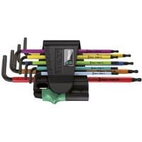 Multicolour Torx key set with black holder, featuring nine L-shaped keys in various colors for easy size identification.