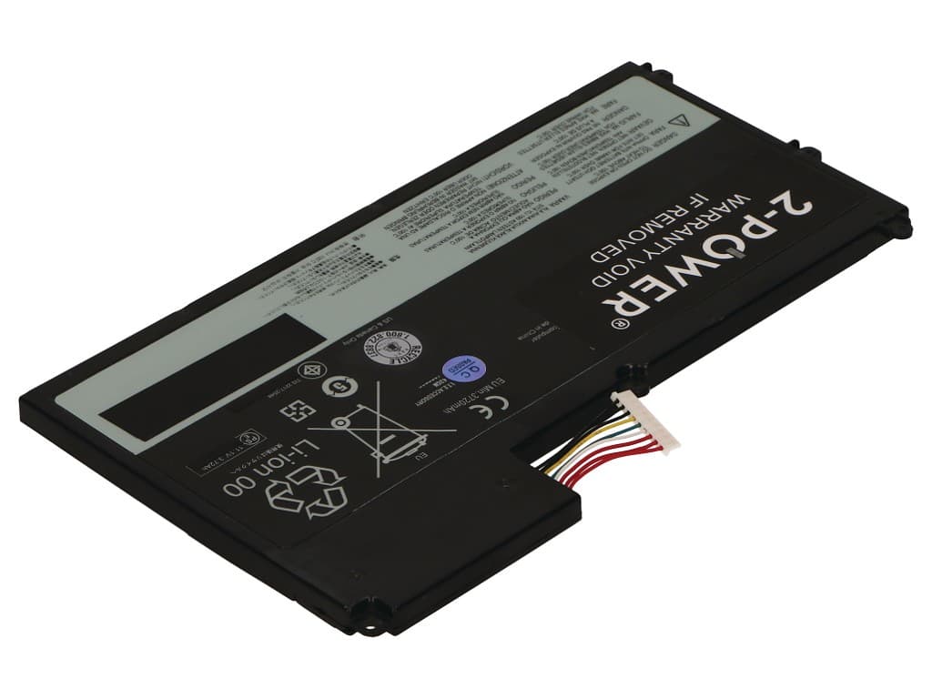 Black 2-Power 11.1V 4220mAh Li-Polymer laptop battery with a rectangular shape, featuring a label with specifications, connectors, and multiple colored wires.