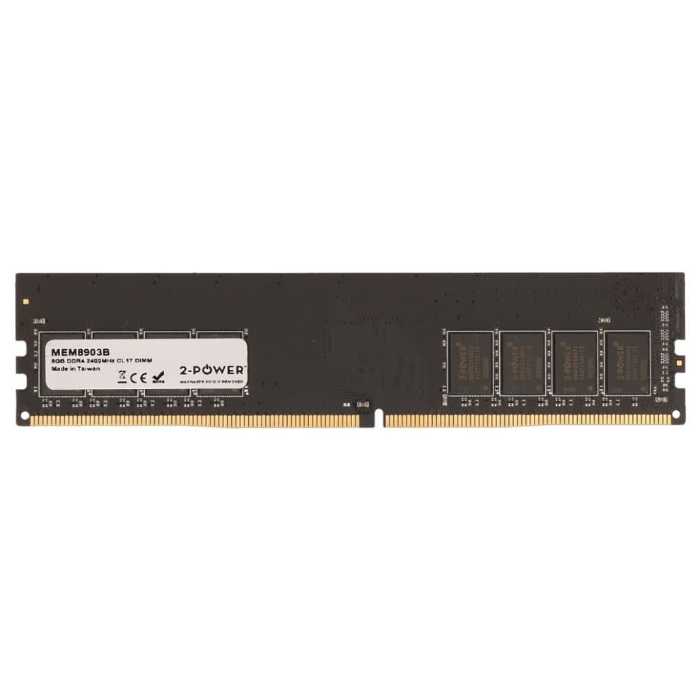 8GB DDR4 2400MHz CL17 DIMM memory module by 2-Power, featuring a black PCB with four memory chips and a white label displaying model information and certifications.