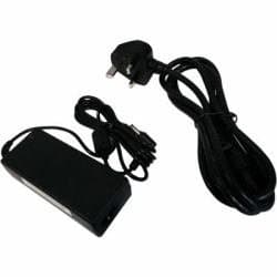 Black 2-Power AC adapter with a rectangular design, labeled 19V 3.75A 75W, accompanied by a mains cable and additional connector cables.