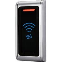 Silver 2N 9159031 intercom accessory with black faceplate, blue wireless icon, and red indicator light.
