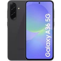 Samsung Galaxy A36 5G in Awesome Black, 6.5-inch display, triple rear cameras, 6/128GB storage.
