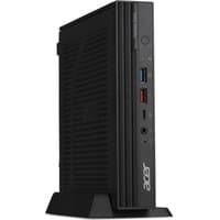Black Acer Veriton N Vero Mini PC with vertical stand, front USB ports, power button, and ventilation grooves