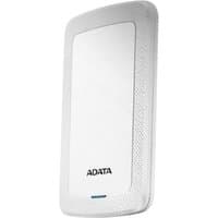 White ADATA HV300 1TB external hard drive with sleek design, USB 3.2 Gen 1 port, and textured edges.