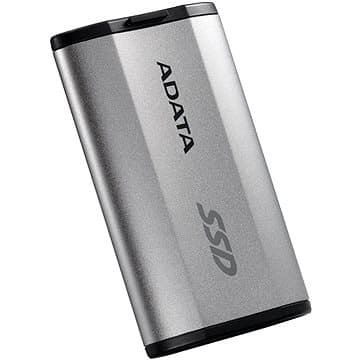 Silver and black ADATA SD810 1 TB external SSD featuring a sleek metal casing, USB Type-C and USB 3.2 Gen 2x2 connectivity, with the ADATA logo prominently displayed.