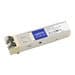 Addon HP 3CSFP91 compatible 1000Base-SX SFP transceiver in a compact white casing with blue labeling, featuring dual LC connectors for fiber optic connections.
