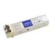 Compact, beige SFP transceiver with a blue label, featuring dual LC connectors for 1G-SX fiber optic connections, designed for compatibility with Dell networking equipment.