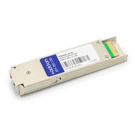 AddOn Networks BP3AM4CL-07-AO Network Transceiver Module in a metal casing, featuring a blue label, barcode, and a gold connector interface for fiber optic connectivity.