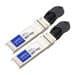 Two silver and black 10GBASE-CU SFP+ transceivers with a compact design, featuring a label indicating compatibility with HP and TAA compliance.