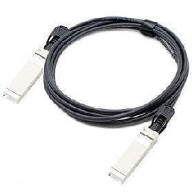 Black 25Gbase-Cu SFP28 to SFP28 direct cable with metal connectors at both ends, designed for high-speed data transmission, compatible with TAA compliance.