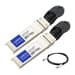 Two AddOn Networks SFP28 transceivers in silver and black, labeled "Addon Cisco Sfp-H25G-Cu5M," with a flexible cable for 25Gbase-Cu connectivity.