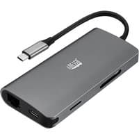 Grey Adesso laptop dock with USB Type-C connector, multiple ports, and sleek design
