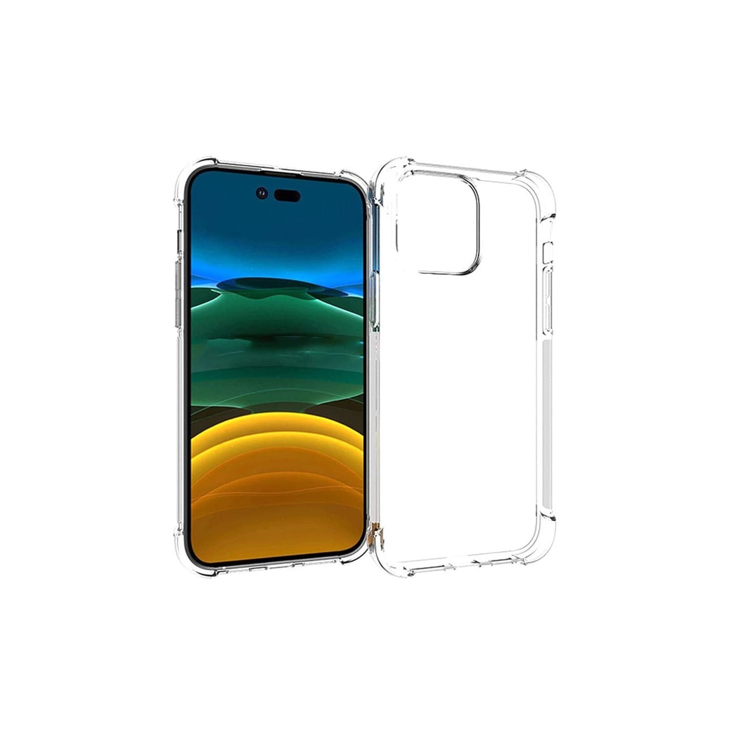 Clear anti-shock gel case designed for Apple iPhone 14 Pro Max, featuring flexible material, precise cutouts, and a slim profile for enhanced protection.