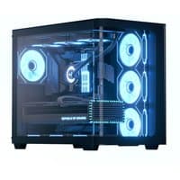 Black Aerocool P500C Midi Tower with tempered glass side panel, RGB fans, and sleek modern design.