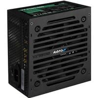 Black AeroCool VX PLUS 600W power supply unit with 20+4 pin ATX connector and vented grille design.