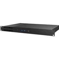 Black Akasa A-ITX54-M1BV2 computer case, slim rack design with front USB ports and ventilation slots.