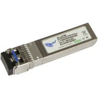 Silver ALLNET ALL4760 network transceiver module with fiber optic ports and labeled details on top.