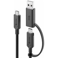 Black ALOGIC USB-C to USB-C cable with USB-A adapter, 1.2m length, sleek design, supports 5A/10Gbps data transfer.