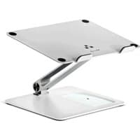 White ALOGIC Elite Power Laptop Stand with adjustable arm and built-in wireless charger, sleek and modern design.