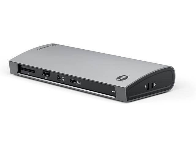 Sleek silver ALOGIC Thunderbolt 4 docking station with three Thunderbolt ports, Ethernet, and various connectivity options, featuring a curved design and compact form factor.