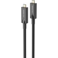 Black ALOGIC USB-C Hybrid Active Optical Cable with sleek connectors and logo, designed for data, video, and power.