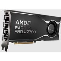 Black AMD Radeon PRO W7700 graphics card with 16 GB GDDR6, featuring a sleek design and large cooling fan.
