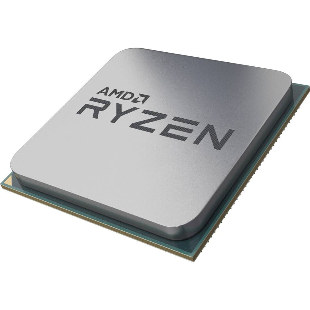 Silver square processor with "AMD RYZEN" logo, featuring a green substrate and gold pins along the edges, designed for high-performance computing at 4.2 GHz with 16 MB L3 cache.