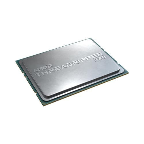 Silver-colored AMD Ryzen Threadripper PRO 5965WX processor with a sleek metallic finish, featuring the engraved "AMD THREADRIPPER PRO" logo on the top surface.
