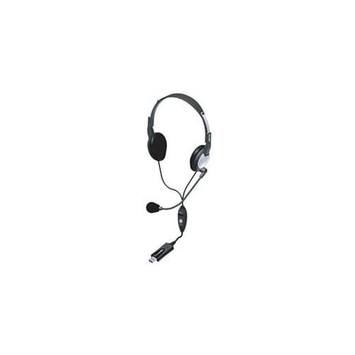 Binaural USB-C headset with black ear cups, adjustable headband, and a flexible microphone, featuring an in-line volume control and USB-C connector for computers.