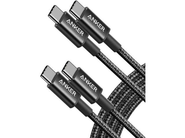 Two 6ft black nylon USB-C PD charging cables with angled connectors, featuring the Anker logo prominently on each cable.