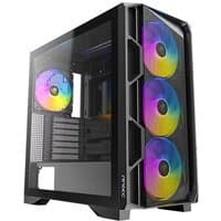 Antec AX1000 ARGB Mid-Tower Gaming PC Case with glass panel, black frame, and four vibrant RGB fans.