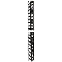 Black vertical APC NetShelter cable manager for 42U racks, featuring multiple slots for organized cable routing.