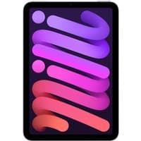Purple Apple iPad mini Wi-Fi 256GB with sleek design, black bezel, and vibrant display showing abstract purple pattern.