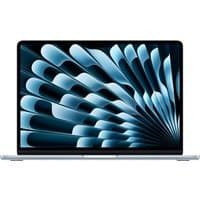 Tahoe Blue Apple MacBook Air M5, 13.6" display, sleek design, thin bezels, open with abstract screen pattern.