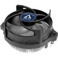 "Black and silver Arctic Alpine 23 CO AMD CPU cooler with spiral fan design and compact heat sink"