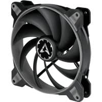 Grey ARCTIC BioniX F140 gaming fan with PWM PST, featuring a sleek design and curved blades in a square frame.