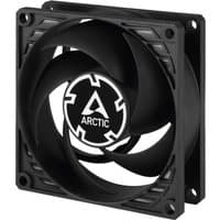 Black ARCTIC P8 PWM PST fan with pressure-optimized 80 mm blades and central logo in square frame.